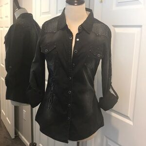 NWT Roar Western Glitz Long Sleeve Button Up Sz M